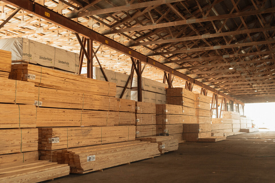 Roof trusses at a job site