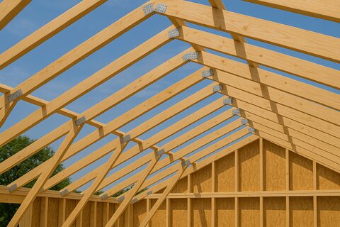 Roof trusses at a job site