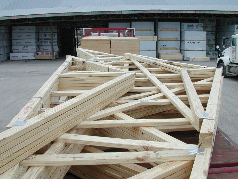 Roof trusses at a job site